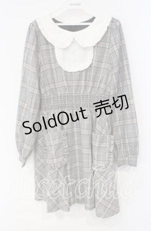 画像: Ank Rouge / チェックフリル襟長袖ワンピース M グレー O-25-10-04-049-CA-OP-OW-OS