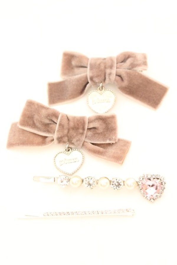 画像1: pium / ビジュー×ベロアリボンヘアピンセット  モカ O-25-10-04-1025-LO-AC-OW-ZT434-F002 (1)