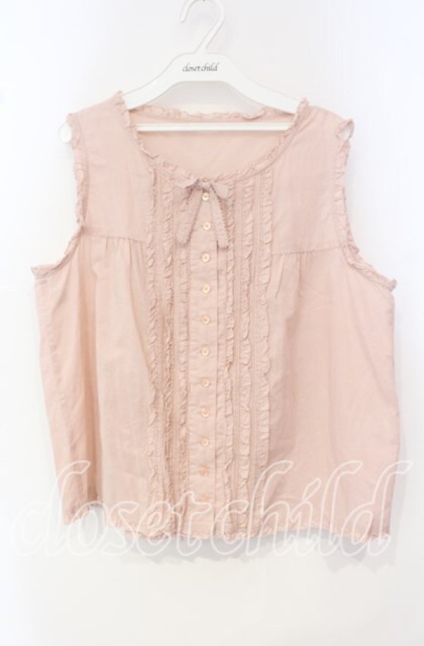 画像1: PINK HOUSE / ピコフリルピンタックノースリーブブラウス  ピンク O-25-10-04-095-LO-BL-OW-ZT373 (1)