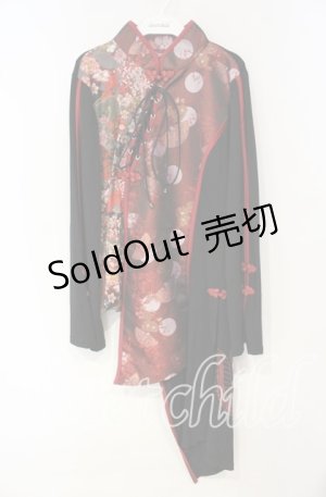 画像: Qutie Frash / チャイナチュニック  レッド×ブラック O-25-10-04-024-QU-TO-IG-OS