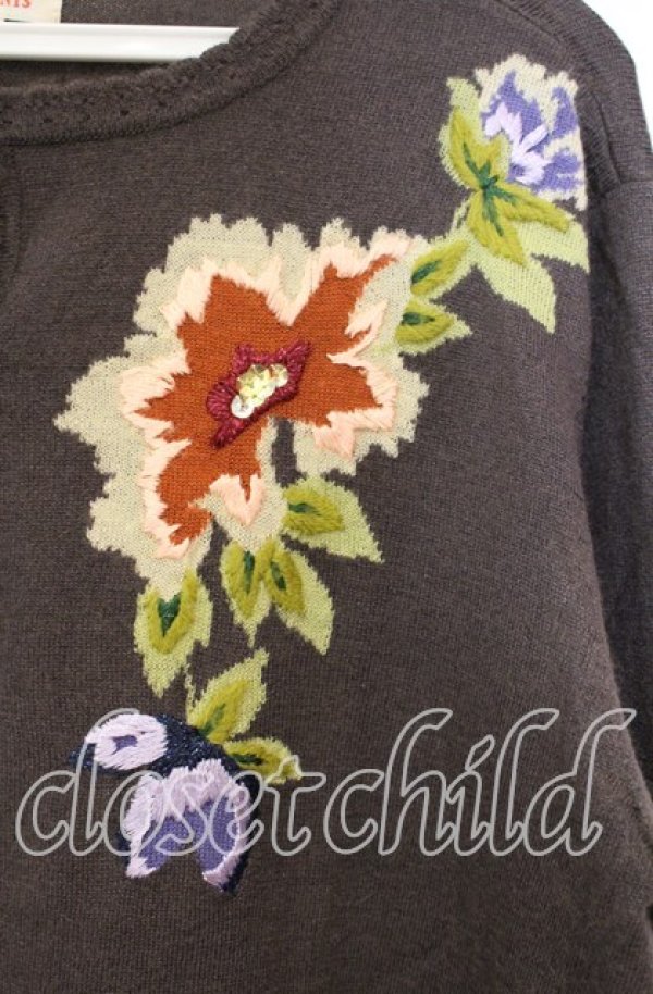 画像2: TOMATSU / フラワーアンゴラ混カーディガン  ブラウン O-25-10-06-065-LO-TO-IG-OS (2)