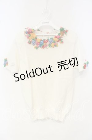 画像: TOMATSU / トロピカルモチーフサマーニット  アイボリー×マルチ O-25-10-06-067-LO-TO-IG-OS