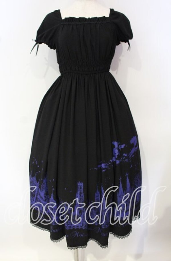 画像1: Moi-meme-Moitie / サイレントムーンワンピース（ミディアム丈）  ブラック×ブルー O-25-10-06-007-MO-OP-OW-OS (1)