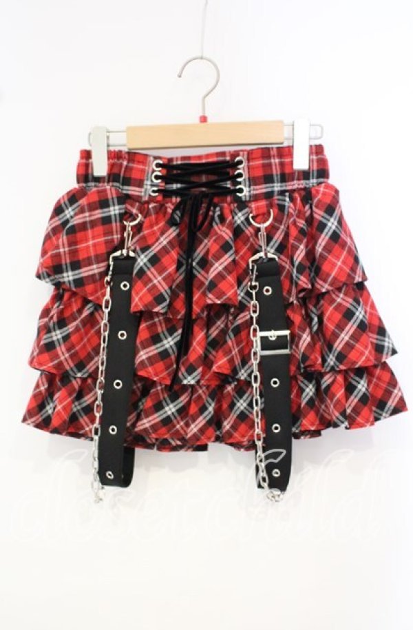 画像1: TRAVAS TOKYO / サスペンダー付きフリルスカート  レッド O-25-10-06-084-PU-PA-IG-ZY (1)