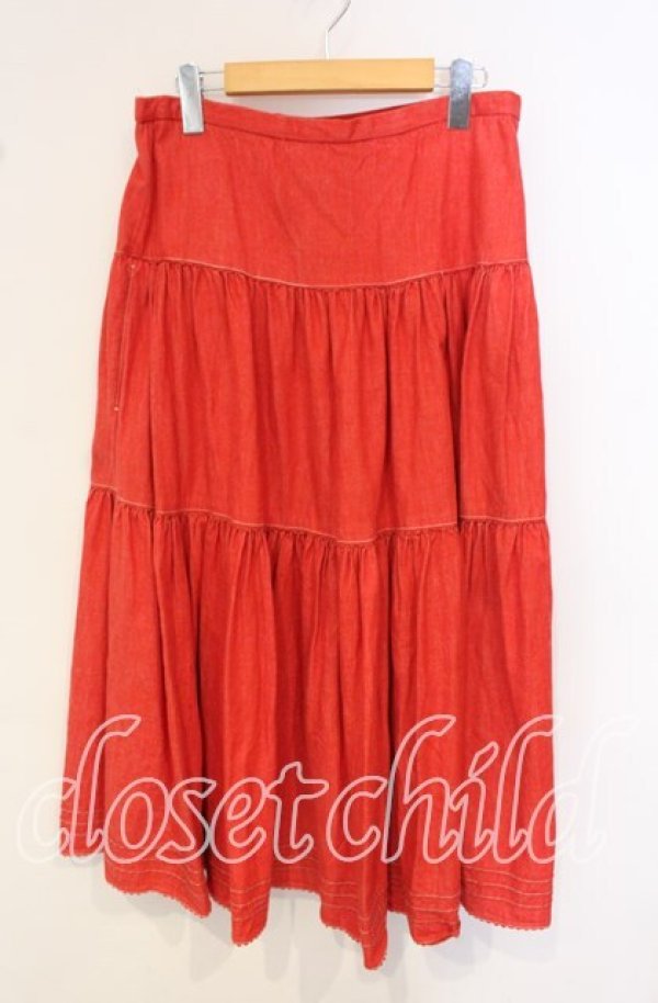 画像1: PINK HOUSE / 裾テープデニムスカート【お直しあり】  アカ O-25-10-06-086-LO-SK-IG-ZT015 (1)