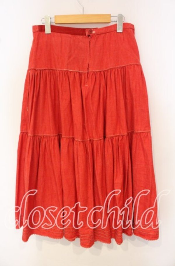 画像2: PINK HOUSE / 裾テープデニムスカート【お直しあり】  アカ O-25-10-06-086-LO-SK-IG-ZT015 (2)