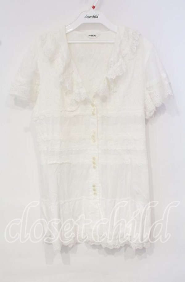 画像1: INGEBORG / レース配色ブラウスチュニック 11 オフ O-25-10-06-095-LO-BL-IG-ZT393 (1)