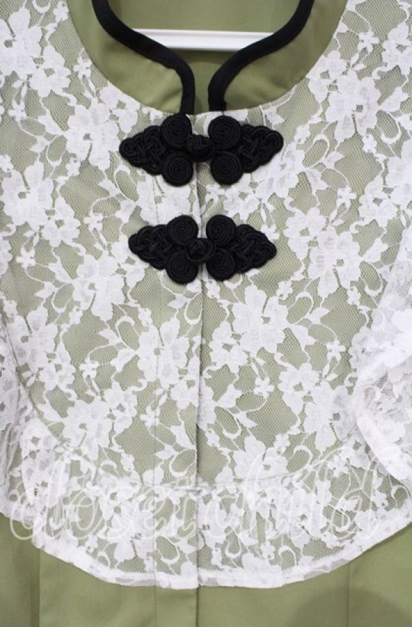 画像2: axes femme kawaii / アームカバー付チャイナ釦ブラウス M グリーン O-25-10-06-022-AX-BL-OW-ZT513 (2)