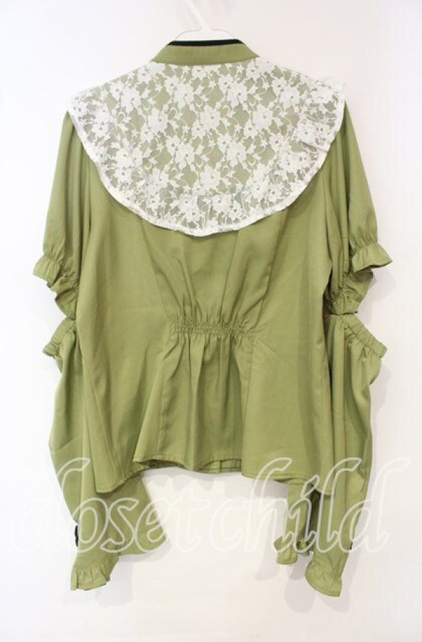 画像3: axes femme kawaii / アームカバー付チャイナ釦ブラウス M グリーン O-25-10-06-022-AX-BL-OW-ZT513 (3)