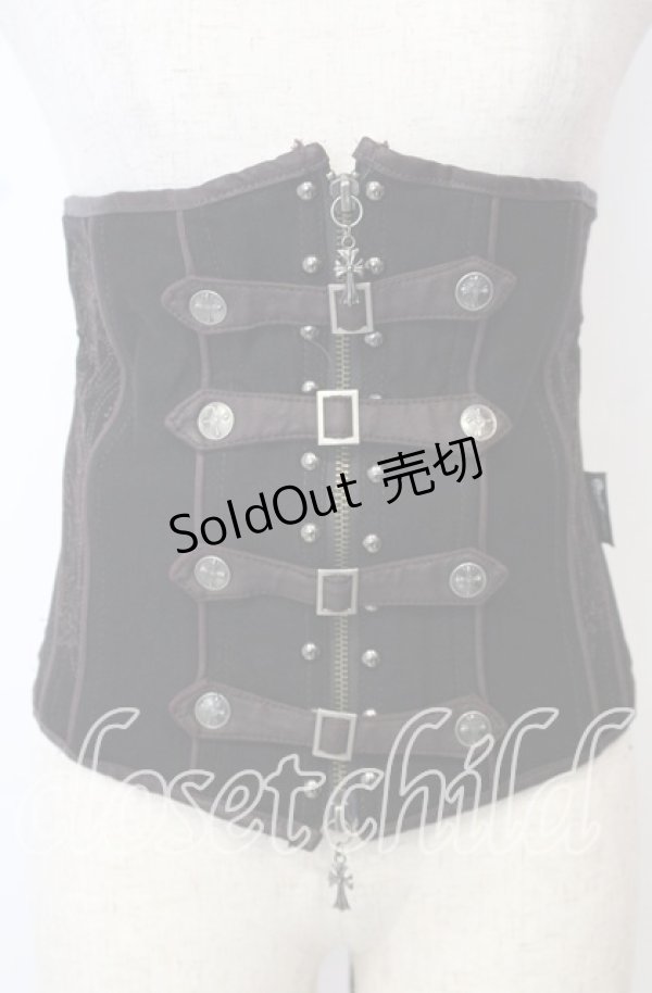 画像1: Ozz Croce / レースアップ刺繍入りコルセット  ブラック×ブラウン O-25-10-10-048-OO-TO-IG-OS (1)