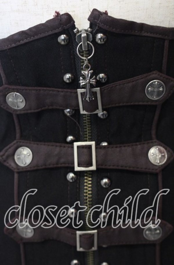 画像2: Ozz Croce / レースアップ刺繍入りコルセット  ブラック×ブラウン O-25-10-10-048-OO-TO-IG-OS (2)