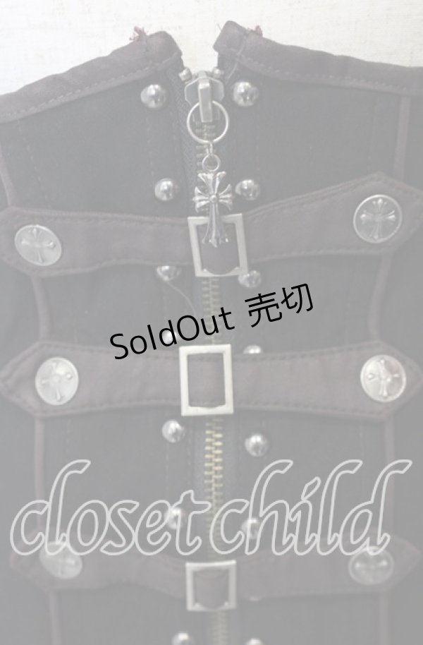 画像2: Ozz Croce / レースアップ刺繍入りコルセット  ブラック×ブラウン O-25-10-10-048-OO-TO-IG-OS (2)