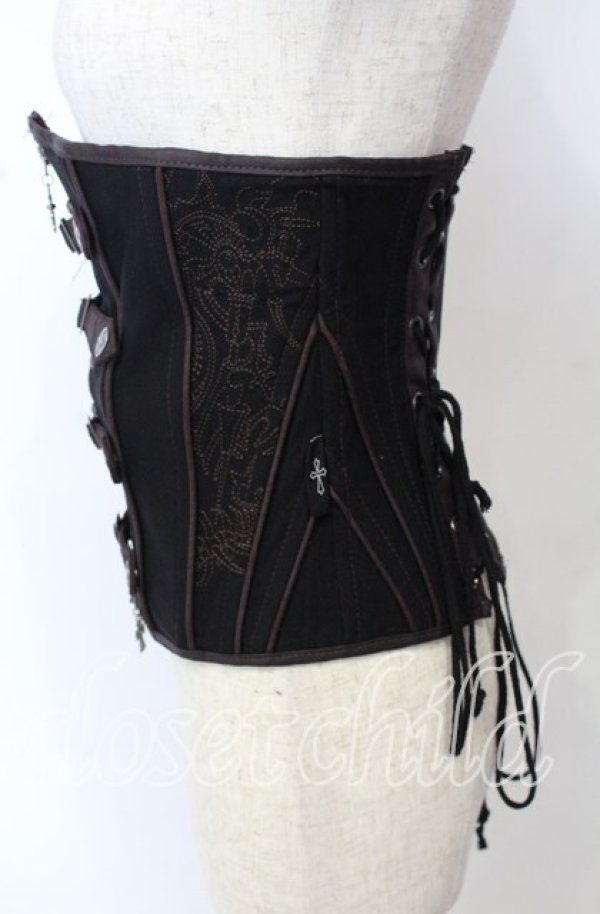画像3: Ozz Croce / レースアップ刺繍入りコルセット  ブラック×ブラウン O-25-10-10-048-OO-TO-IG-OS (3)