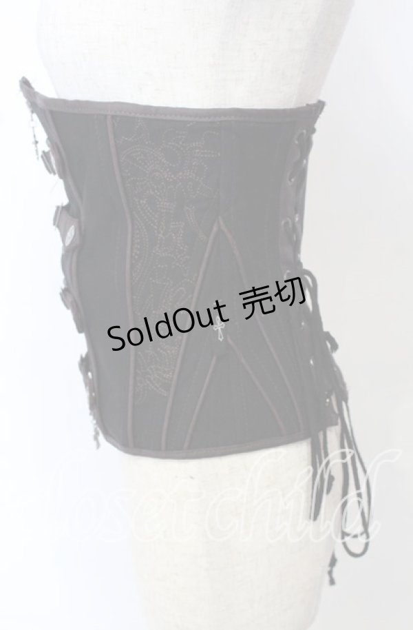 画像3: Ozz Croce / レースアップ刺繍入りコルセット  ブラック×ブラウン O-25-10-10-048-OO-TO-IG-OS (3)