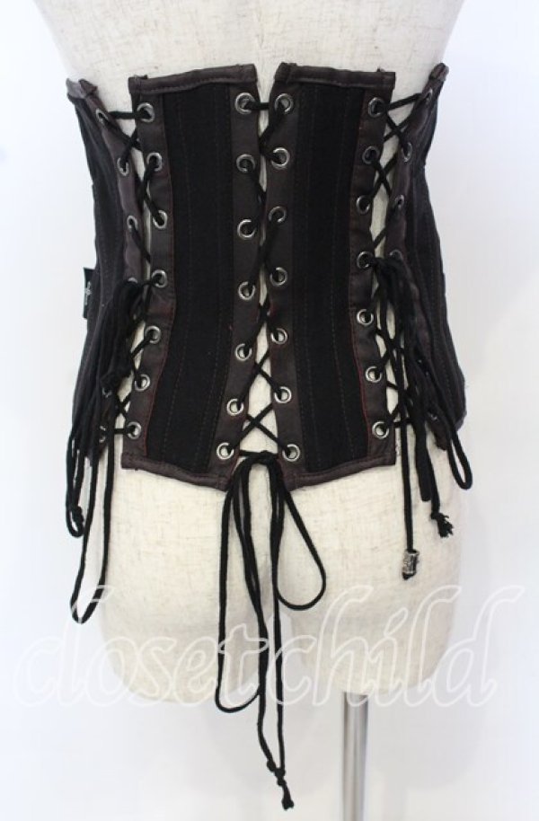 画像4: Ozz Croce / レースアップ刺繍入りコルセット  ブラック×ブラウン O-25-10-10-048-OO-TO-IG-OS (4)