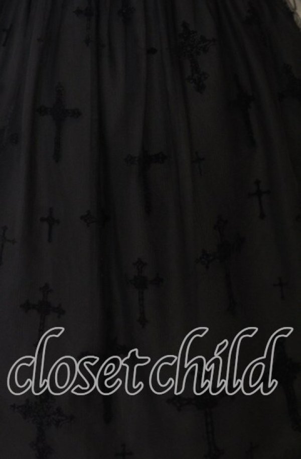 画像4: Moi-meme-Moitie / 十字架フロッキー編み上げジャンパースカート  ブラック×ブラック O-25-10-10-055-MO-OP-IG-OS (4)