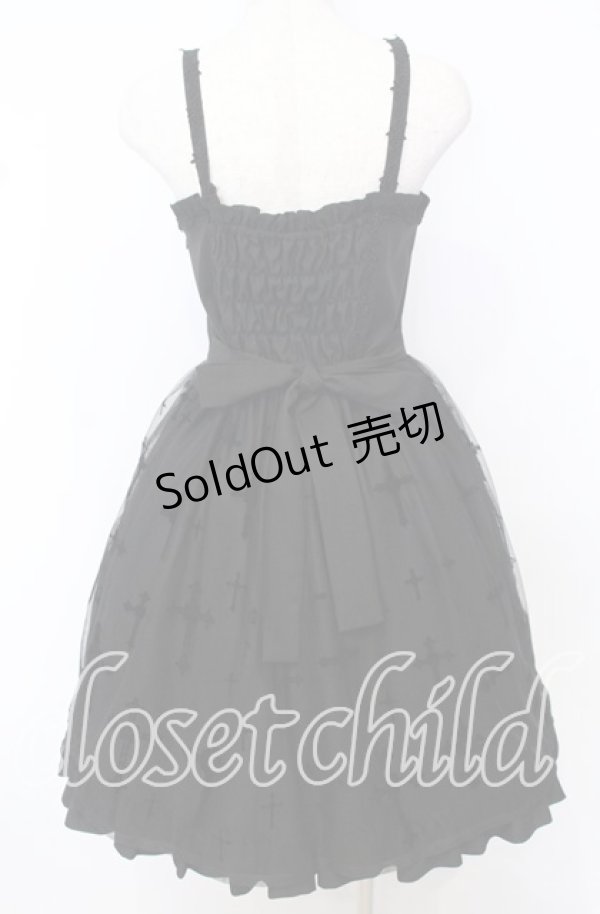 画像5: Moi-meme-Moitie / 十字架フロッキー編み上げジャンパースカート  ブラック×ブラック O-25-10-10-055-MO-OP-IG-OS (5)