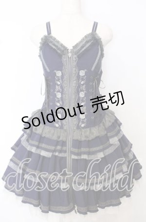 画像: OZZ ANGELO / 薔薇刺繍ZIPビスチェワンピース  ネイビー O-25-10-10-059-OO-OP-IG-OS