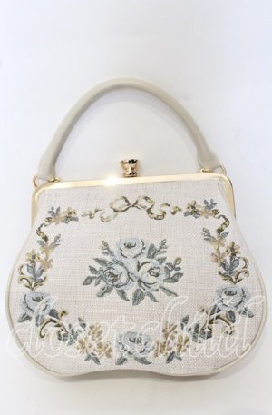 画像: an another angelus / リボンローズ刺繍がま口バッグ  ナチュラル×ブルー刺繍 O-25-10-10-027-CA-BG-IG-OS