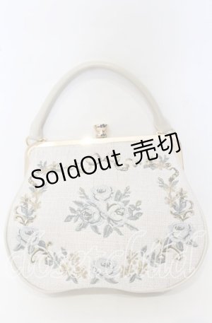 画像: an another angelus / リボンローズ刺繍がま口バッグ  ナチュラル×ブルー刺繍 O-25-10-10-027-CA-BG-IG-ZT-K012