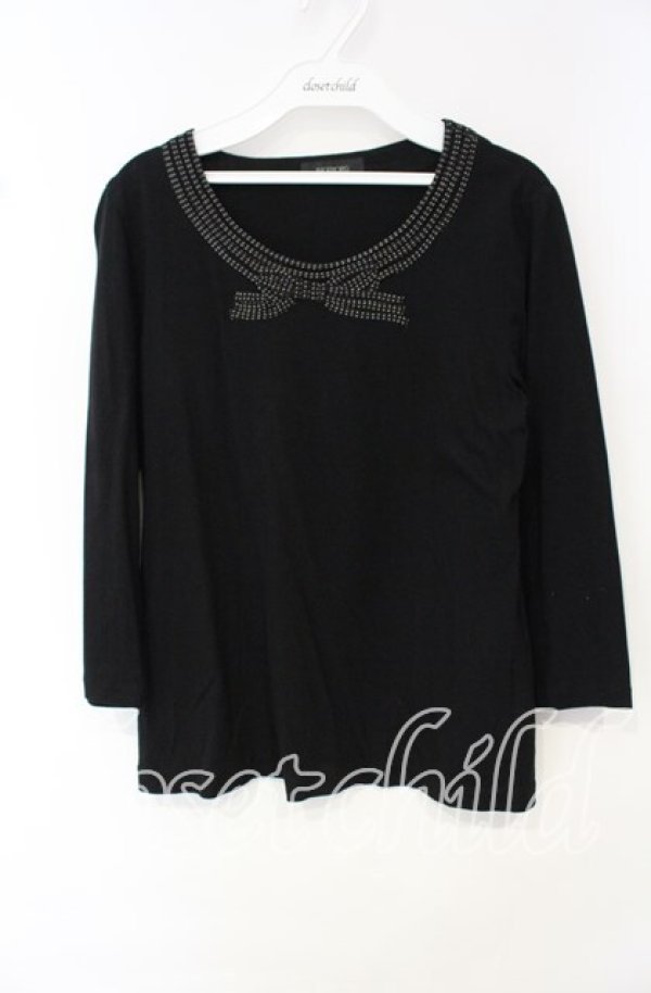 画像1: INGEBORG / ドットリボンデザインカットソー 11号 クロ O-25-10-11-033-LO-TO-OW-OS (1)