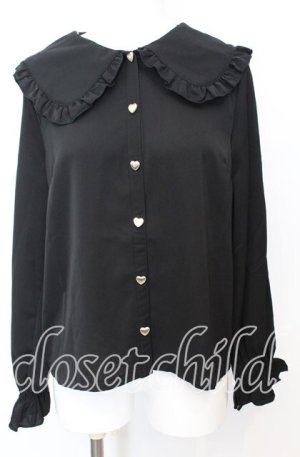 画像: axes femme POETIQUE / ハート釦丸襟ブラウス  クロ O-25-10-11-1037-AX-BL-IG-OS