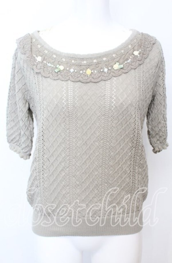 画像1: axes femme / サテンローズ付サマーニット F グリーン系 O-25-10-11-1040-AX-TO-IG-ZT052 (1)