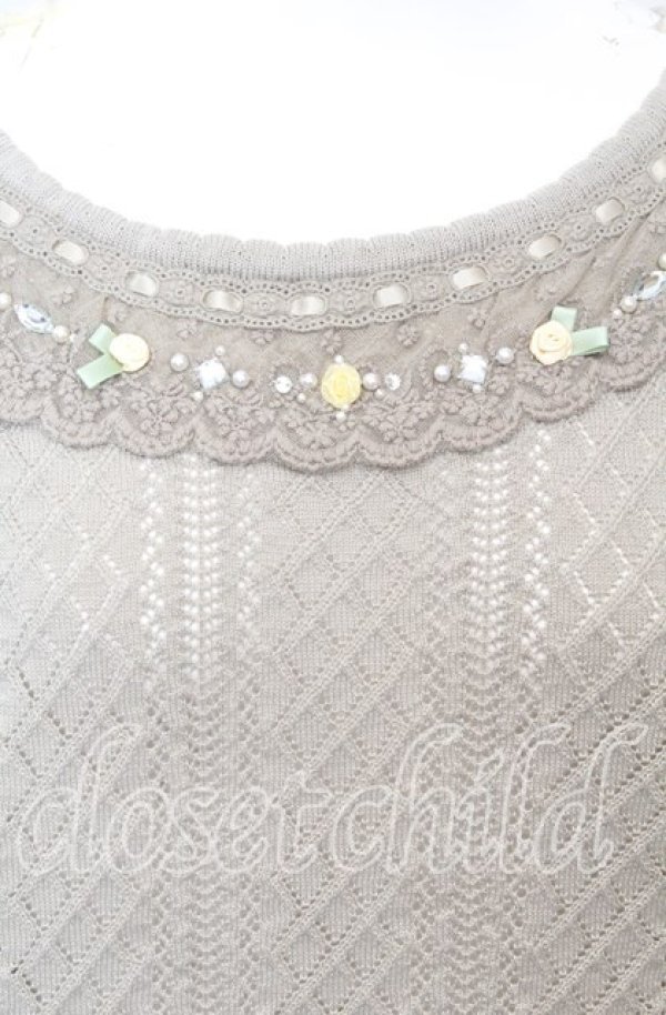 画像2: axes femme / サテンローズ付サマーニット F グリーン系 O-25-10-11-1040-AX-TO-IG-ZT052 (2)