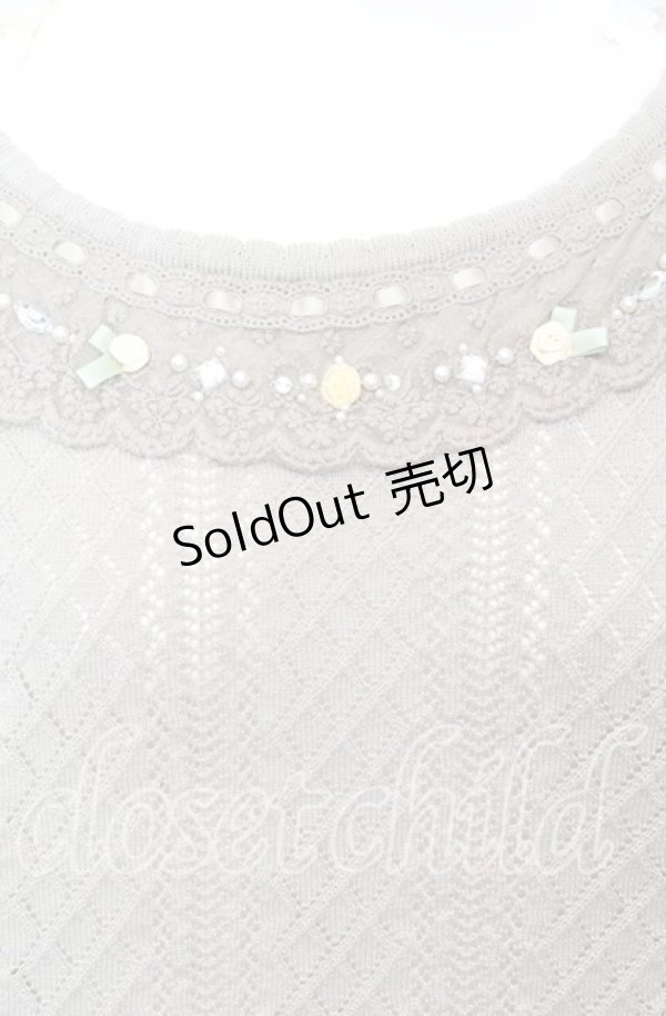 画像2: 【SALE】axes femme / サテンローズ付サマーニット F グリーン系 O-25-10-11-1040-AX-TO-IG-ZT052 (2)