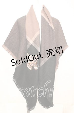 画像: axes femme / 猫刺繍ピン付き大判ストール  ブラウン×クロ O-25-10-11-1062-AX-ZA-IG-OS