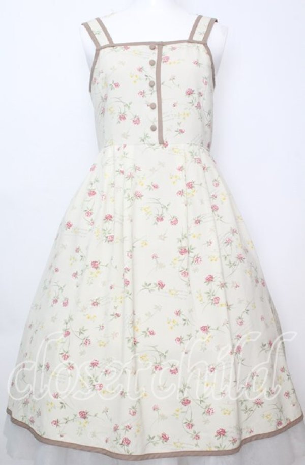 画像1: axes femme / パイピング使シロツメ草柄ワンピース M 生成り O-25-10-11-1021-AX-OP-IG-ZT507 (1)