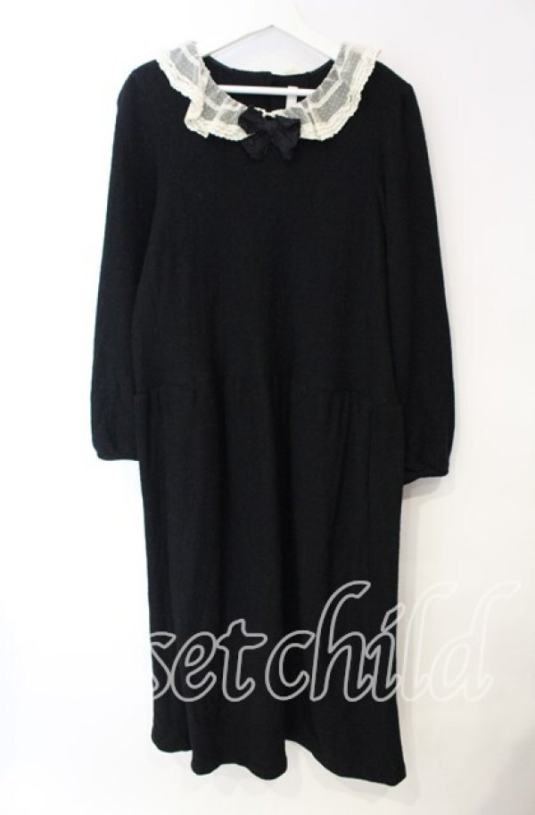 画像1: PINK HOUSE / チュール襟長袖ワンピース【お直しあり】  クロ O-25-10-11-059-LO-OP-IG-OS (1)