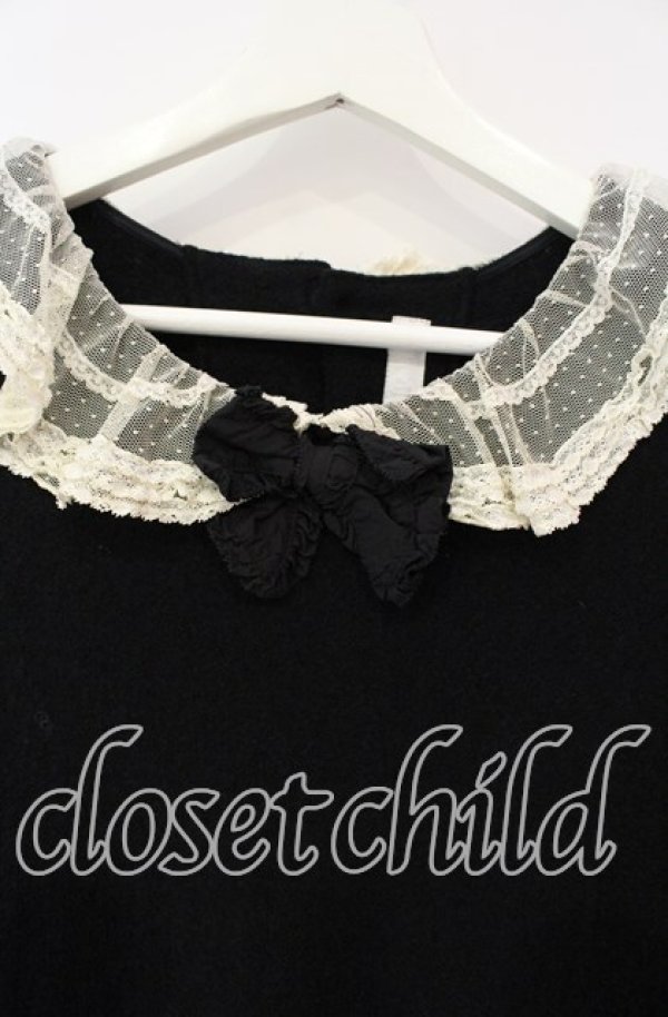 画像2: PINK HOUSE / チュール襟長袖ワンピース【お直しあり】  クロ O-25-10-11-059-LO-OP-IG-OS (2)