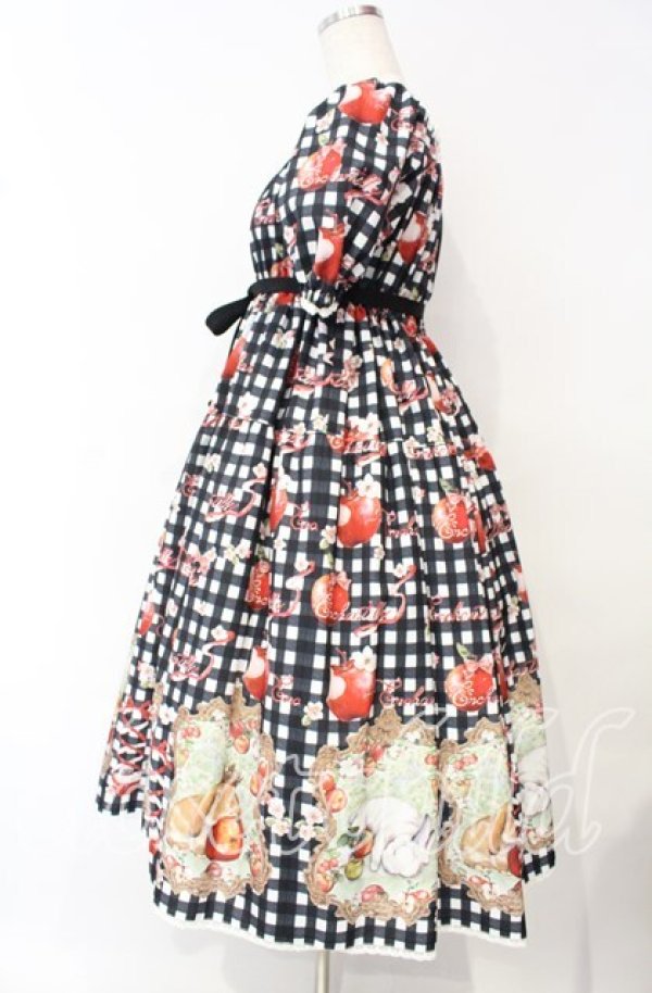 画像4: Enchantlic Enchantilly / プリリリィ 〜夢見る赤林檎〜 ギンガムチェックワンピース  クロ O-25-10-11-005-LO-OP-IG-OS (4)
