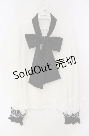 画像: Jamie エーエヌケー / リボンブラウス M シロ×クロ O-25-10-11-089-LO-BL-OW-OS