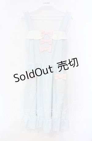 画像: DearMyLove / ストライプカントリー配色♪エプロン風ジャンパースカートワンピース M サックス O-25-10-11-098-EL-OP-OW-OS
