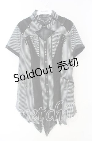 画像: OZZ ANGELO / Garden of Fallen Angel 半袖ブラウス　  ブラックストライプ O-25-10-11-019-OO-BL-IG-OS