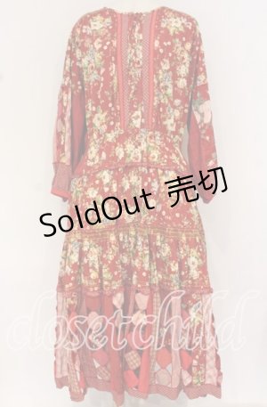画像: PINK HOUSE / ブーケ柄パッチワークワンピース【お直しあり】  アカ O-25-10-14-039-LO-OP-IG-OS