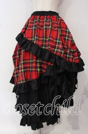 画像: Qutie Frash / タータンチェックフリルロングスカート  レッド O-25-10-14-073-QU-SK-OW-OS