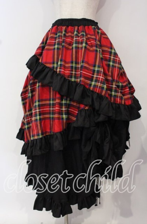 画像1: Qutie Frash / タータンチェックフリルロングスカート  レッド O-25-10-14-073-QU-SK-OW-OS (1)