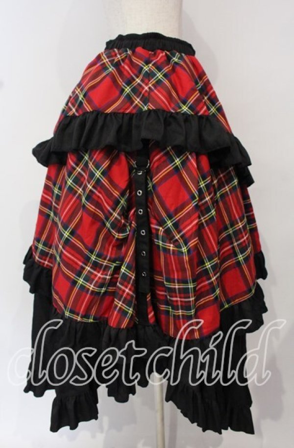 画像3: Qutie Frash / タータンチェックフリルロングスカート  レッド O-25-10-14-073-QU-SK-OW-OS (3)