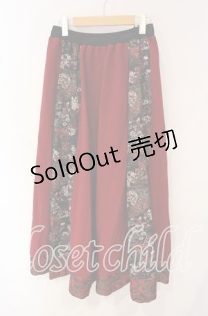 画像: Qutie Frash / 和柄フレアロングスカート  レッド O-25-10-14-075-QU-SK-OW-OS