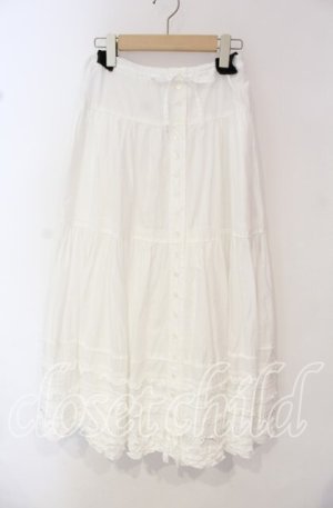 画像: PINK HOUSE / タックフリルリボン通しロングスカート  シロ O-25-10-14-076-LO-SK-IG-OS