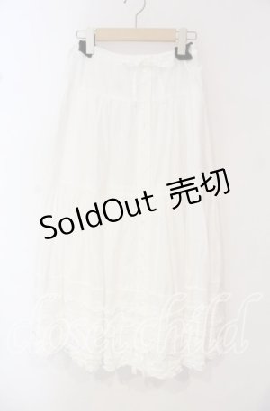 画像: PINK HOUSE / タックフリルリボン通しロングスカート  シロ O-25-10-14-076-LO-SK-IG-OS