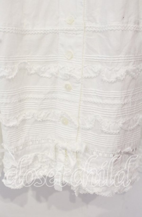 画像2: PINK HOUSE / タックフリルリボン通しロングスカート  シロ O-25-10-14-076-LO-SK-IG-OS (2)