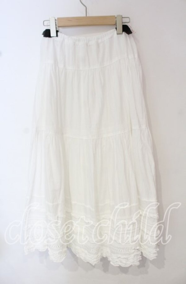 画像3: PINK HOUSE / タックフリルリボン通しロングスカート  シロ O-25-10-14-076-LO-SK-IG-OS (3)