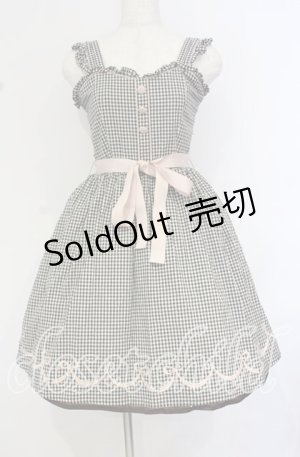 画像: DearMyLove / 裾リボン刺繍ギンガムチェック配色ジャンパースカート M クロ O-25-10-14-009-EL-OP-OW-OS