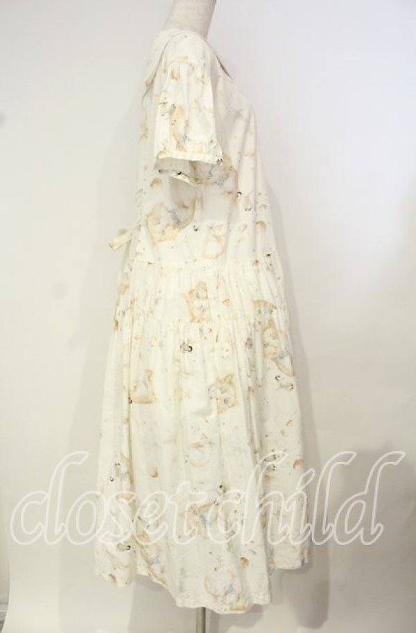 画像4: PINK HOUSE / さざ波とねこプリントミディワンピース  アイボリー O-25-10-14-115-LO-OP-OW-OS (4)