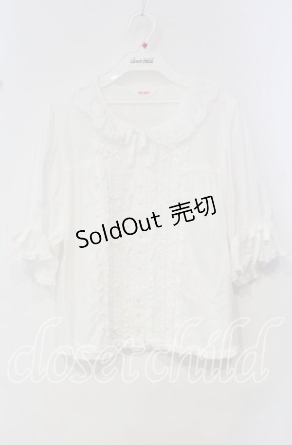 画像1: PINK HOUSE / はしごレース&サテンリボン使いローンブラウス  シロ O-25-10-14-116-LO-BL-OW-OS (1)