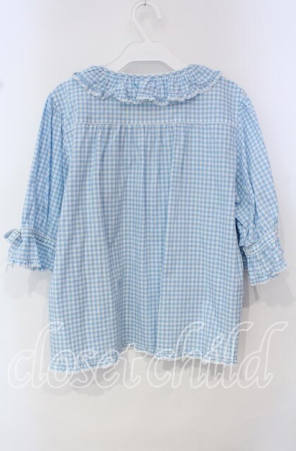 画像3: PINK HOUSE / はしごレース&サテンリボン使いローンブラウス  サックス O-25-10-14-117-LO-BL-OW-OS (3)